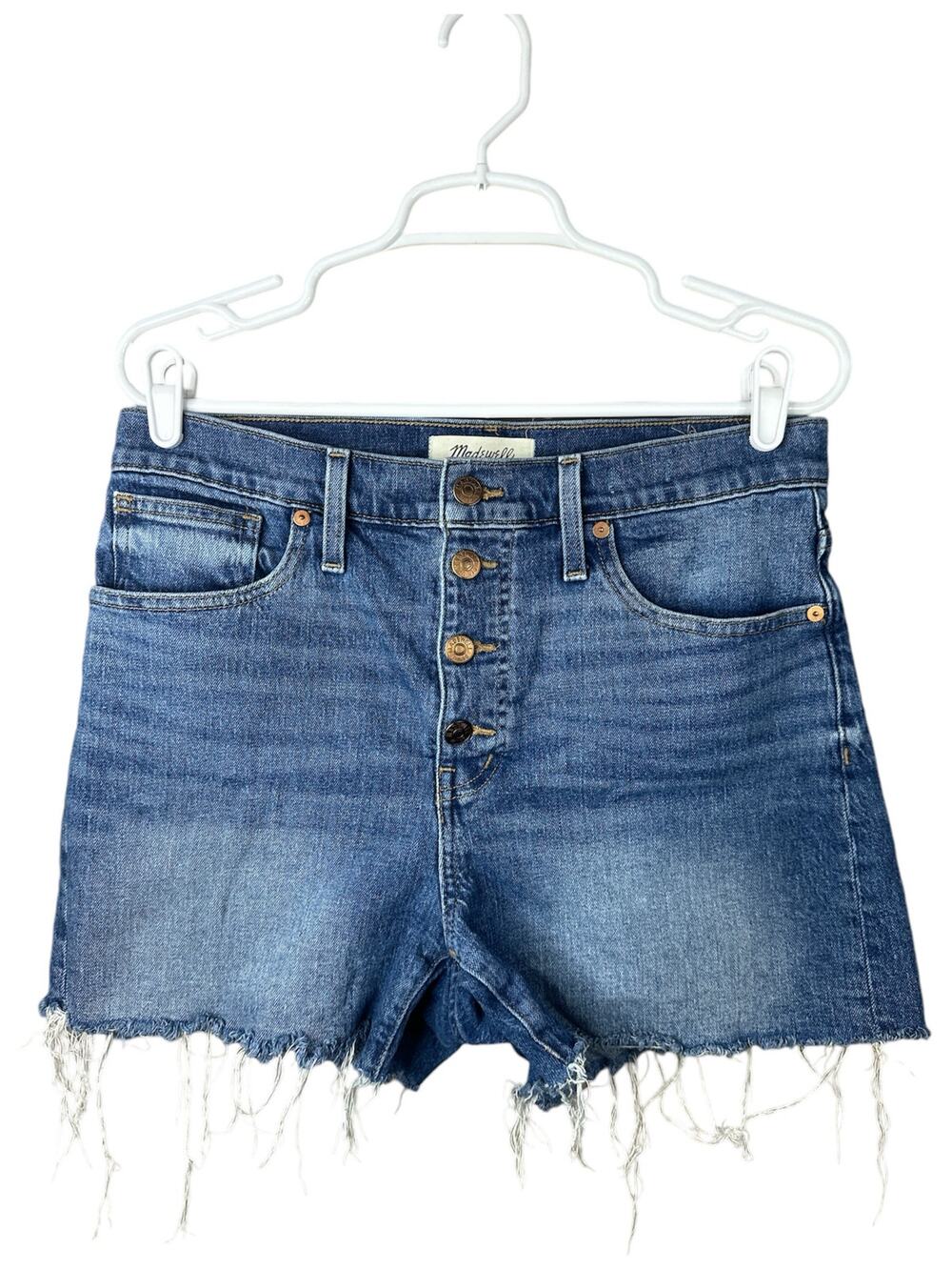 Madewell Button Front Fly Raw Hem High Rise 'Burke Wash' Denim Shorts Size 29